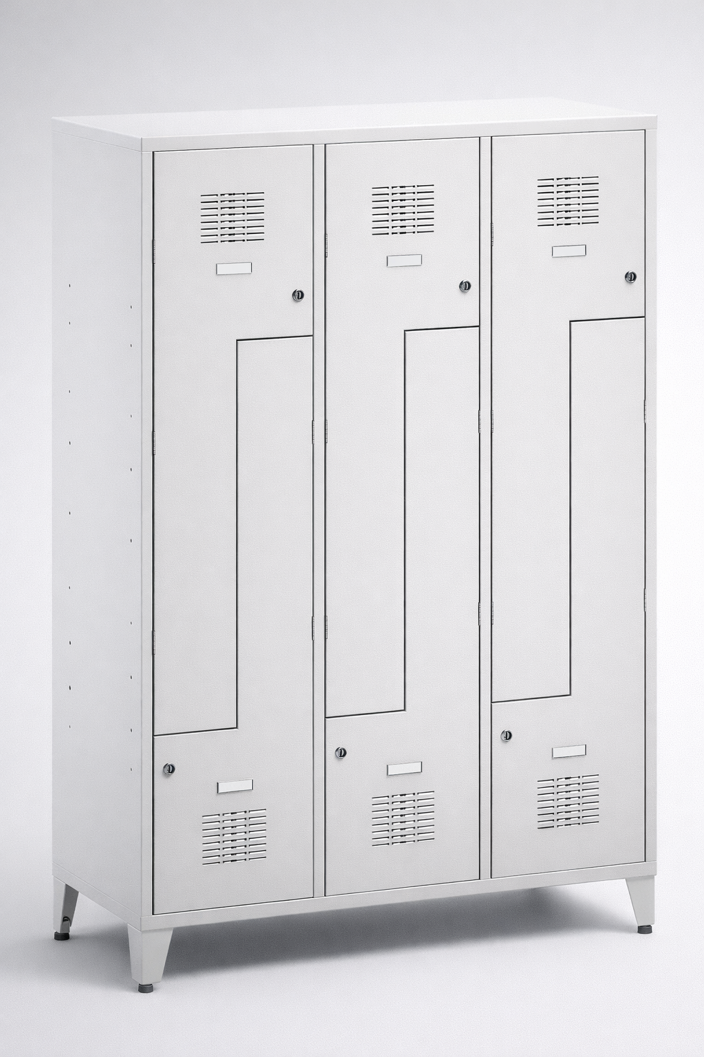 Szafka ubraniowa BHP typu L Sul 43 W st – na nóżkach - wygodne gospodarowanie przestrzenią szatni przy