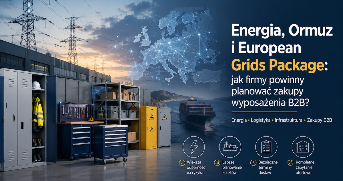 Schematyczna mapa energii i logistyki w Europie z elementami wyposażenia B2B, magazynu i szaf metalowych