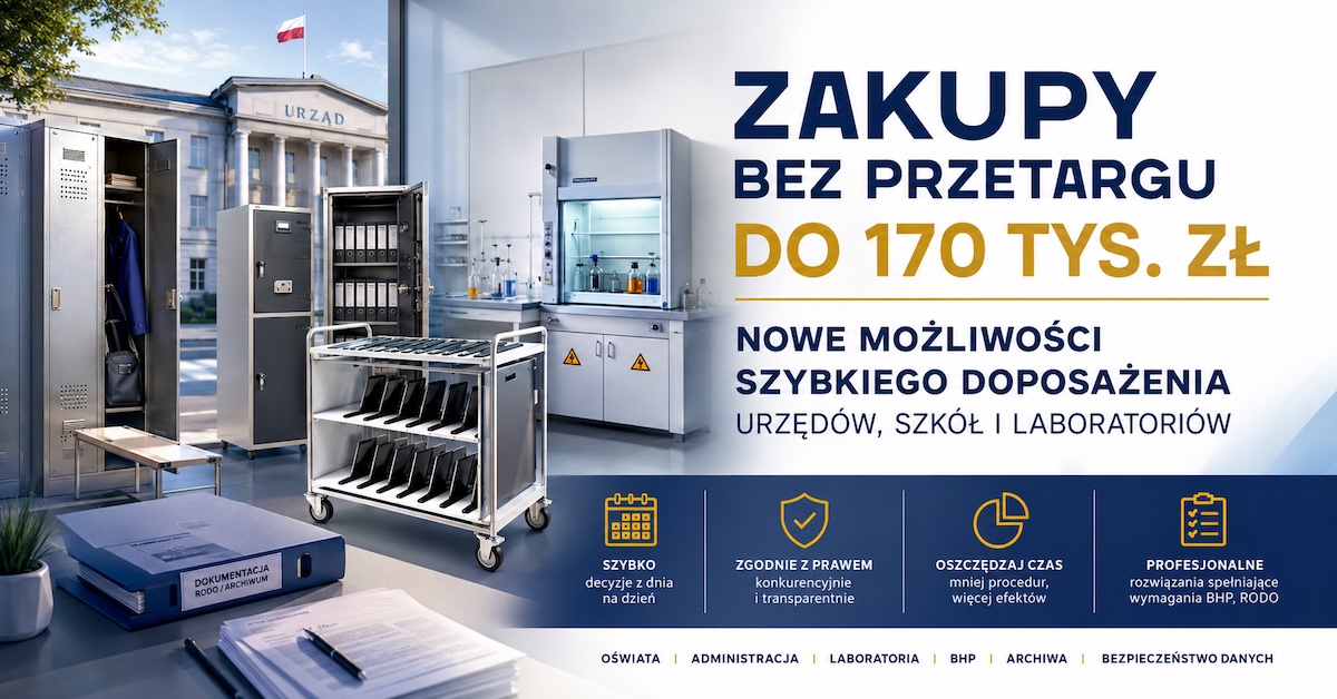 Profesjonalna grafika o zakupach bez przetargu do 170 tysięcy złotych z wyposażeniem szkół, urzędów i laboratoriów