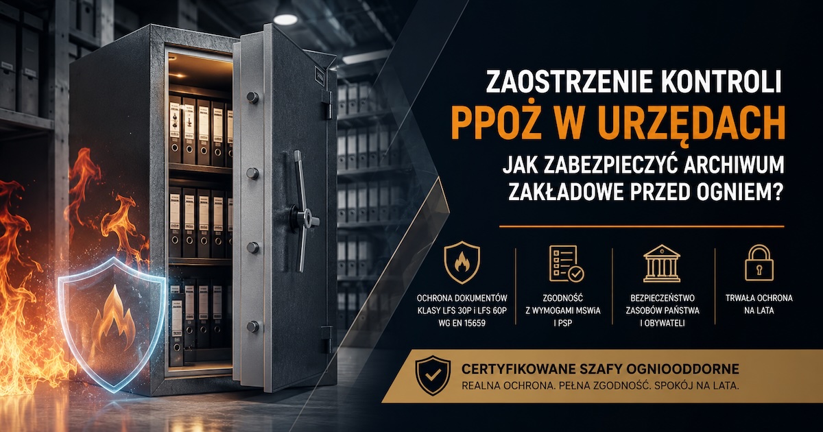 Masywna szafa ognioodporna na dokumentację archiwalną w urzędzie publicznym