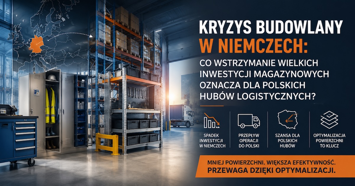 Schematyczny widok centrum logistycznego z zaznaczonymi strefami magazynu, warsztatu i szatni pracowniczej