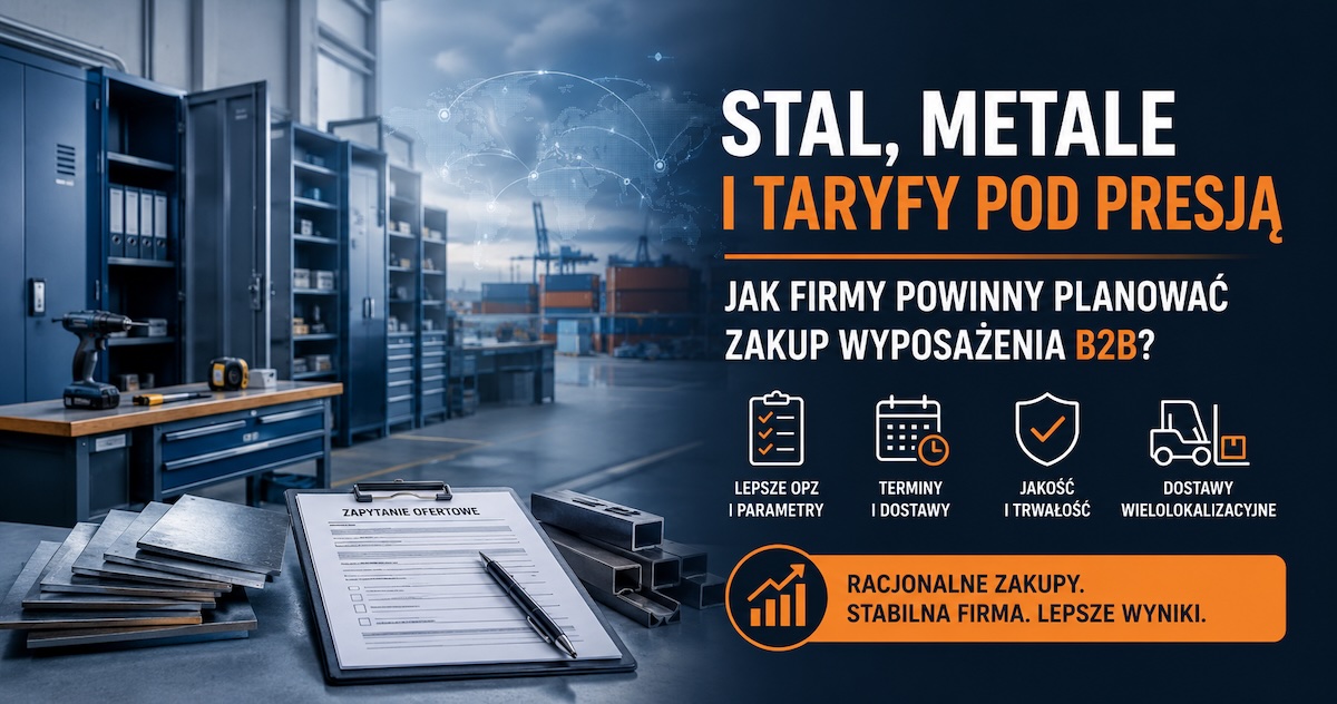 Metalowe szafy i dokumenty zakupowe w uporządkowanym zapleczu przemysłowym firmy