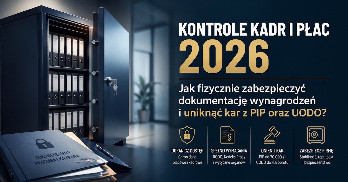 Zamykana metalowa szafa na dokumentację kadrową i płacową w biurze HR