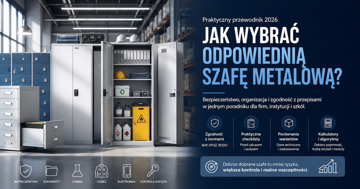 Kryteria doboru szaf metalowych: BHP, RODO, dokumenty, laptopy i chemia