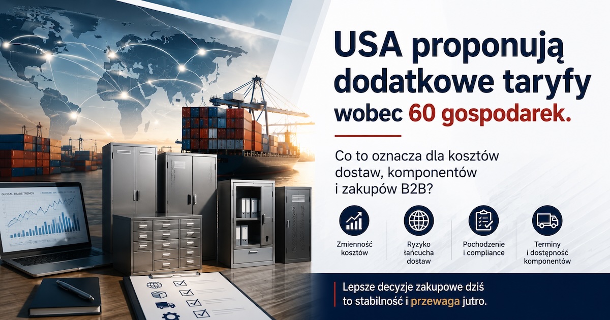 Kontenery, stalowe komponenty i dokumenty zakupowe symbolizujące wpływ taryf na łańcuchy dostaw B2B