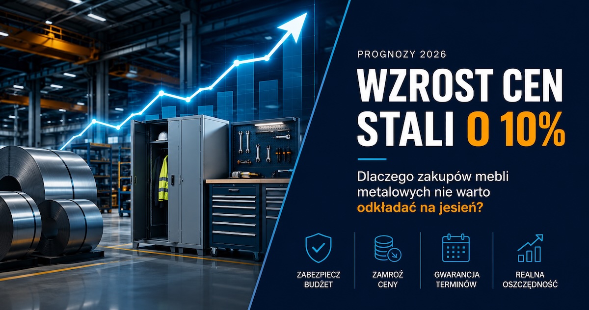 Arkusze stali i metalowe szafy w zakładzie produkcyjnym z analizą kosztów na ekranie