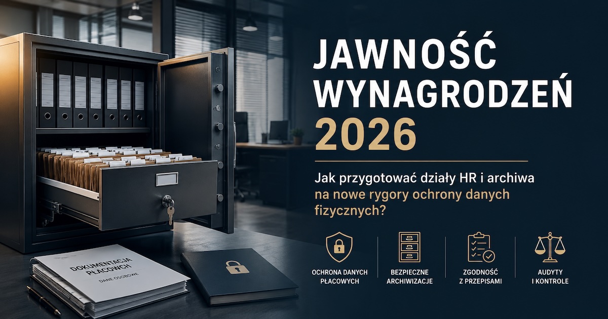 Zamykana szafa na dokumentację HR w uporządkowanym biurze kadr