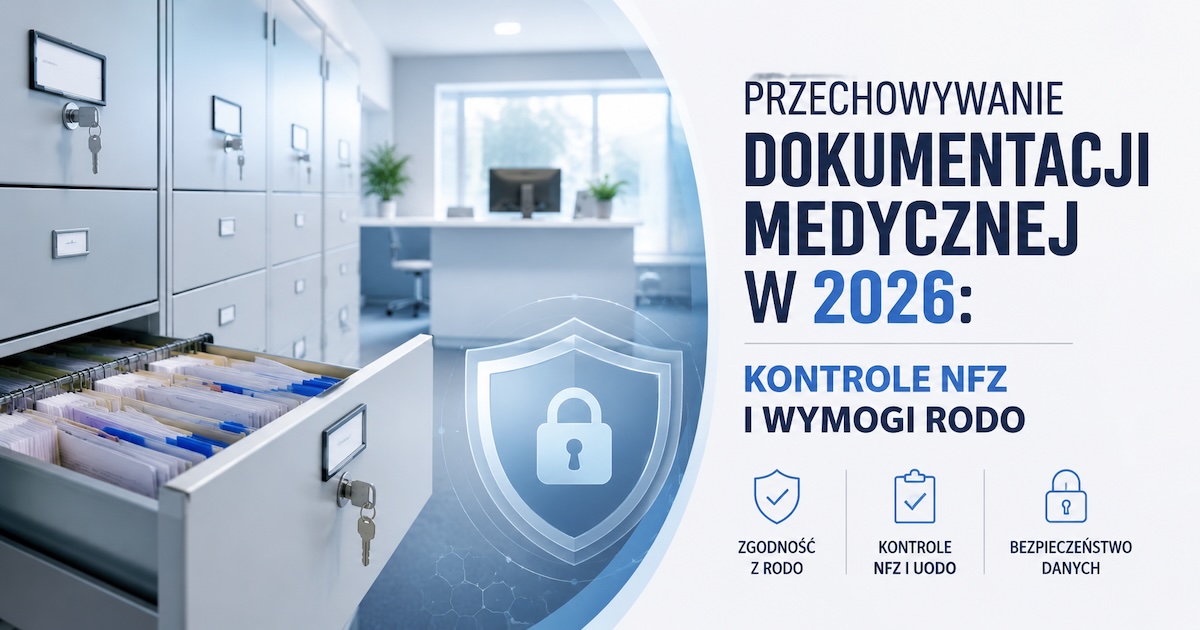 Rejestracja medyczna z zamkniętymi szafami kartotekowymi na dokumentację pacjentów