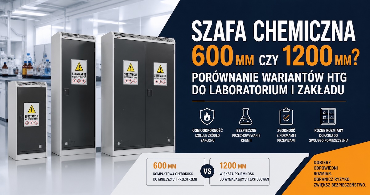 Porównanie szaf chemicznych HTG około 600 mm i 1200 mm w laboratorium