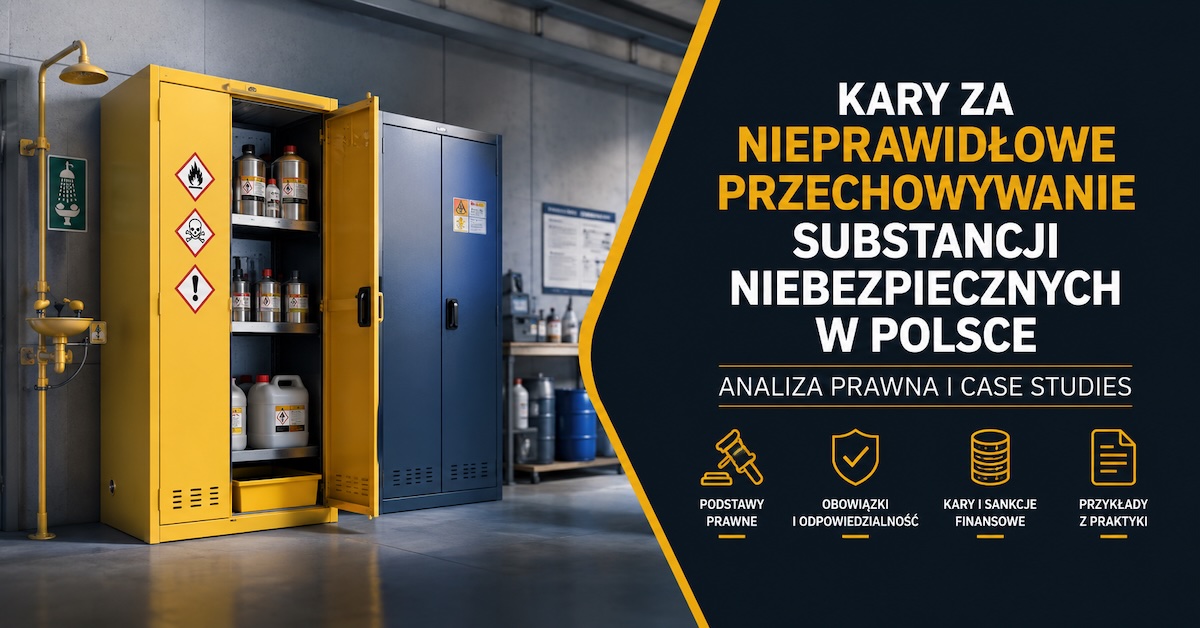 Szafa chemiczna, karty SDS i lista kontrolna ryzyk podczas audytu przechowywania substancji niebezpiecznych