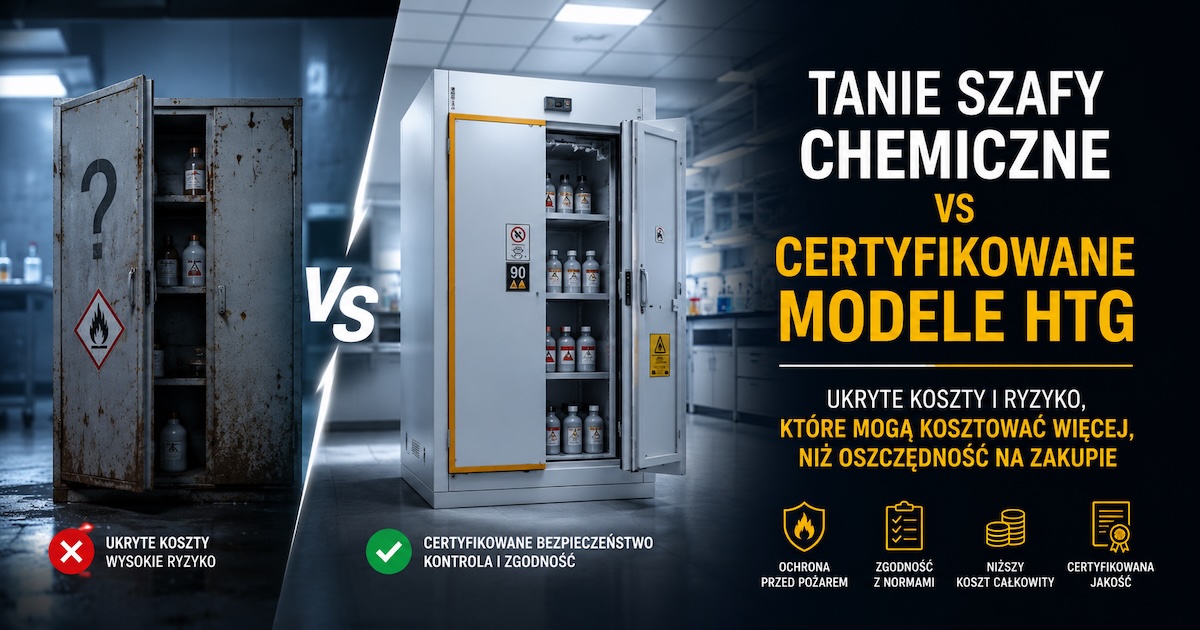 Porównanie taniej szafy chemicznej i szafy HTG w zapleczu laboratoryjnym