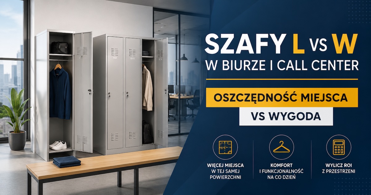 Porównanie szaf ubraniowych L i W w szatni biurowej