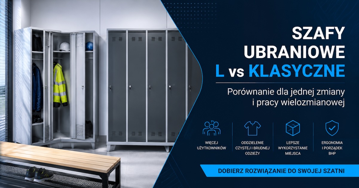 Porównanie szafy ubraniowej w kształcie L i klasycznej szafy ubraniowej w szatni pracowniczej