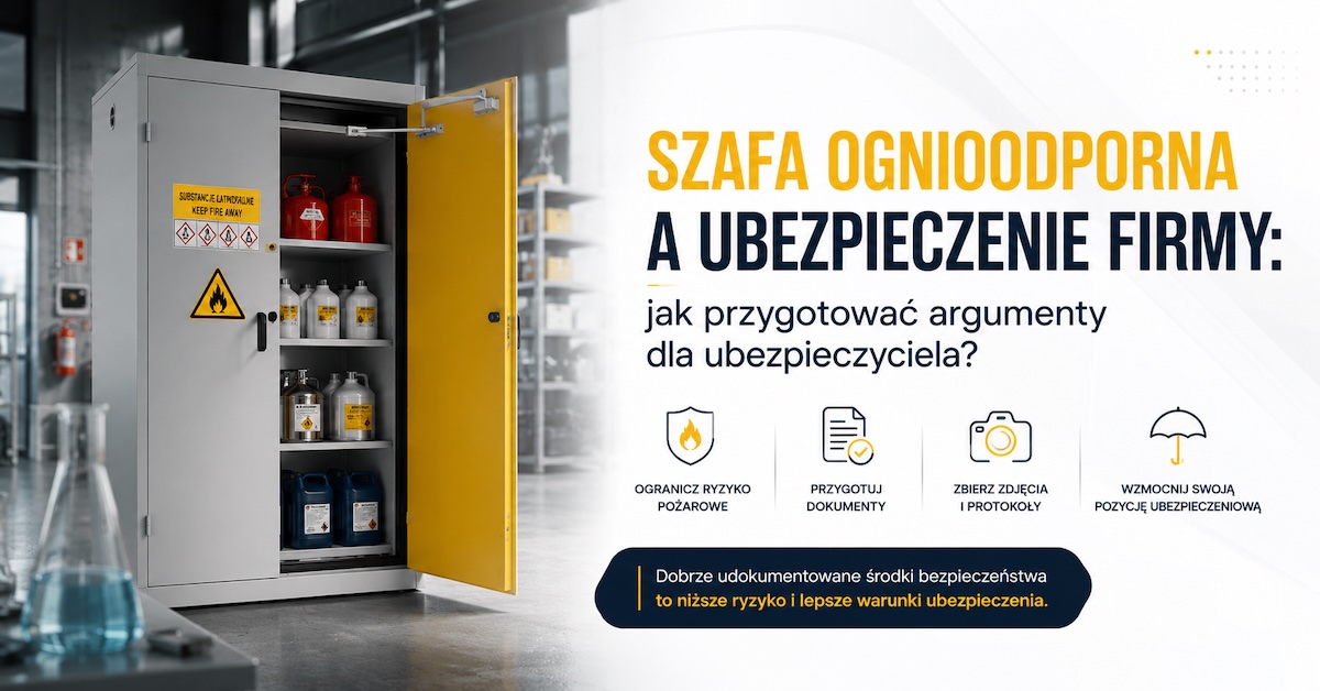Szafa ognioodporna w strefie chemii przygotowana do audytu ubezpieczeniowego