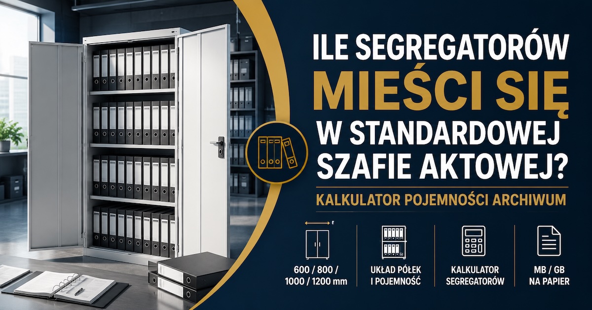 Otwarta metalowa szafa aktowa z półkami i segregatorami A4 w archiwum biurowym