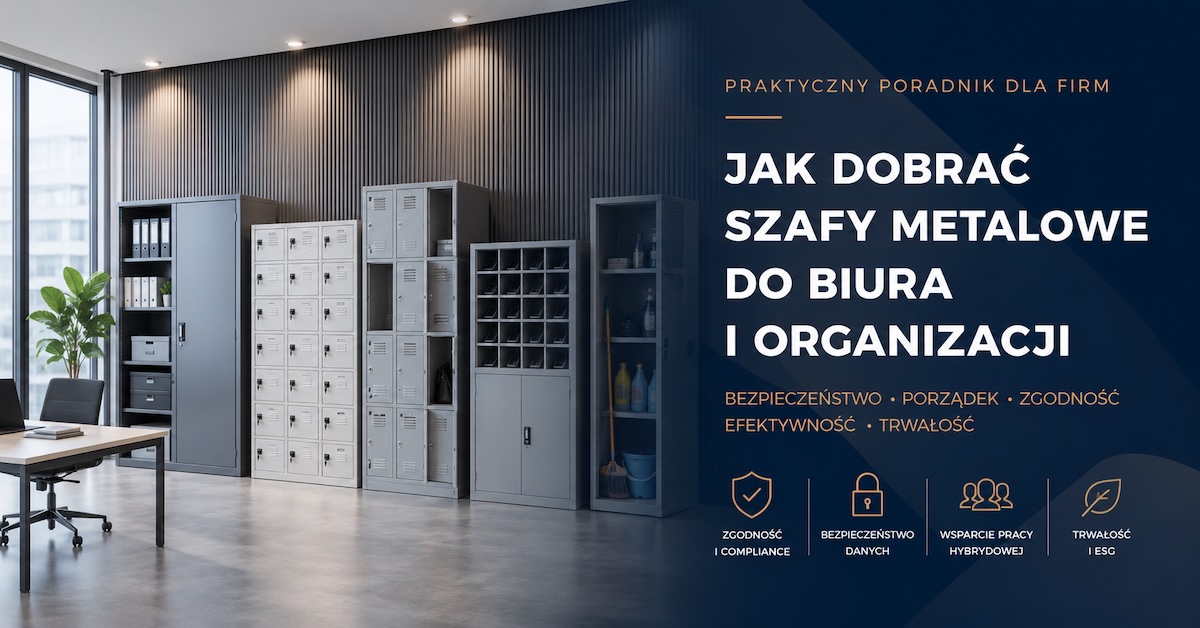 Metalowe szafy biurowe, lockery pracownicze i szafy gospodarcze jako standard przechowywania w biurze korporacyjnym