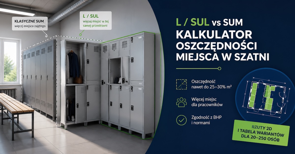 Rzut szatni pracowniczej z porównaniem układu szaf SUL i SUM