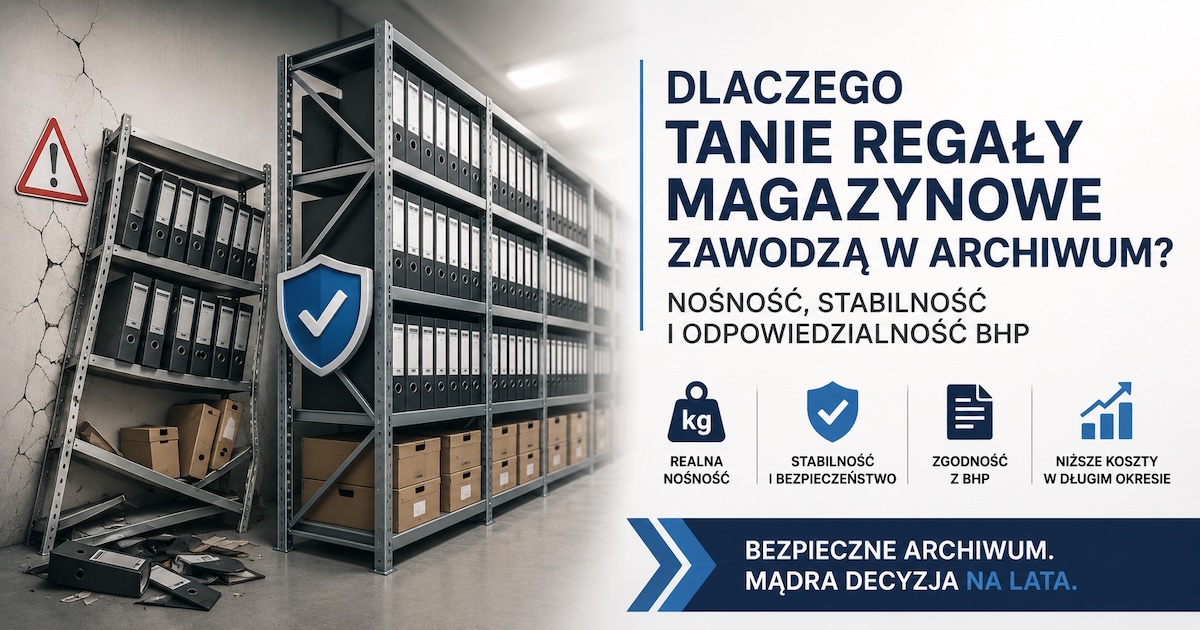 Porównanie taniego regału i profesjonalnego regału metalowego do archiwum z dokumentacją