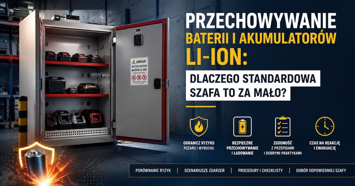 Szafa ognioodporna do przechowywania baterii Li-Ion w zapleczu technicznym zakładu